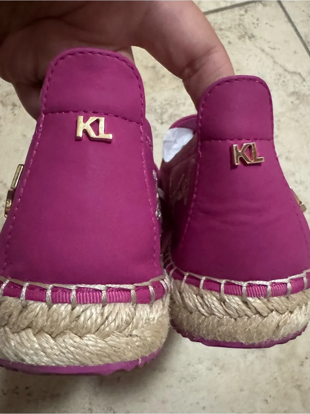 Karl Lagerfeld Fuchsia Slip-On Espadrilles with Enamel Charms